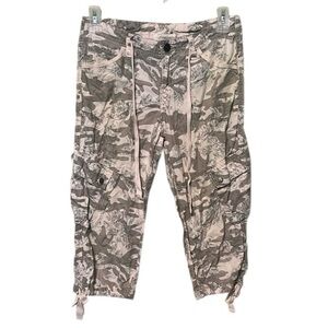 LONDON JEAN Gray and Tan Cargo Capri Pants size 4 100 % cotton